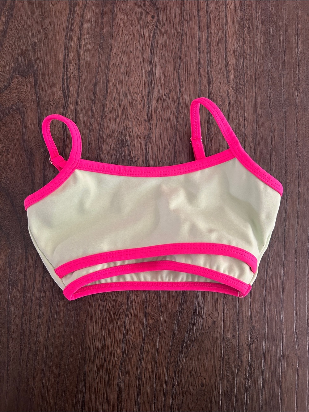 Five Dancewear Kids Neon Pink Trim Grew. Bralette Swim Top